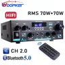 WOOPKER AK55 2.0 Channel Stereo Amplifier with Bluetooth 5.0, 900W Max Power, USB, RCA, AUX, Optical/Coaxial, 2 Mic Inputs, Compact Design, Class D Home Audio Receiver
