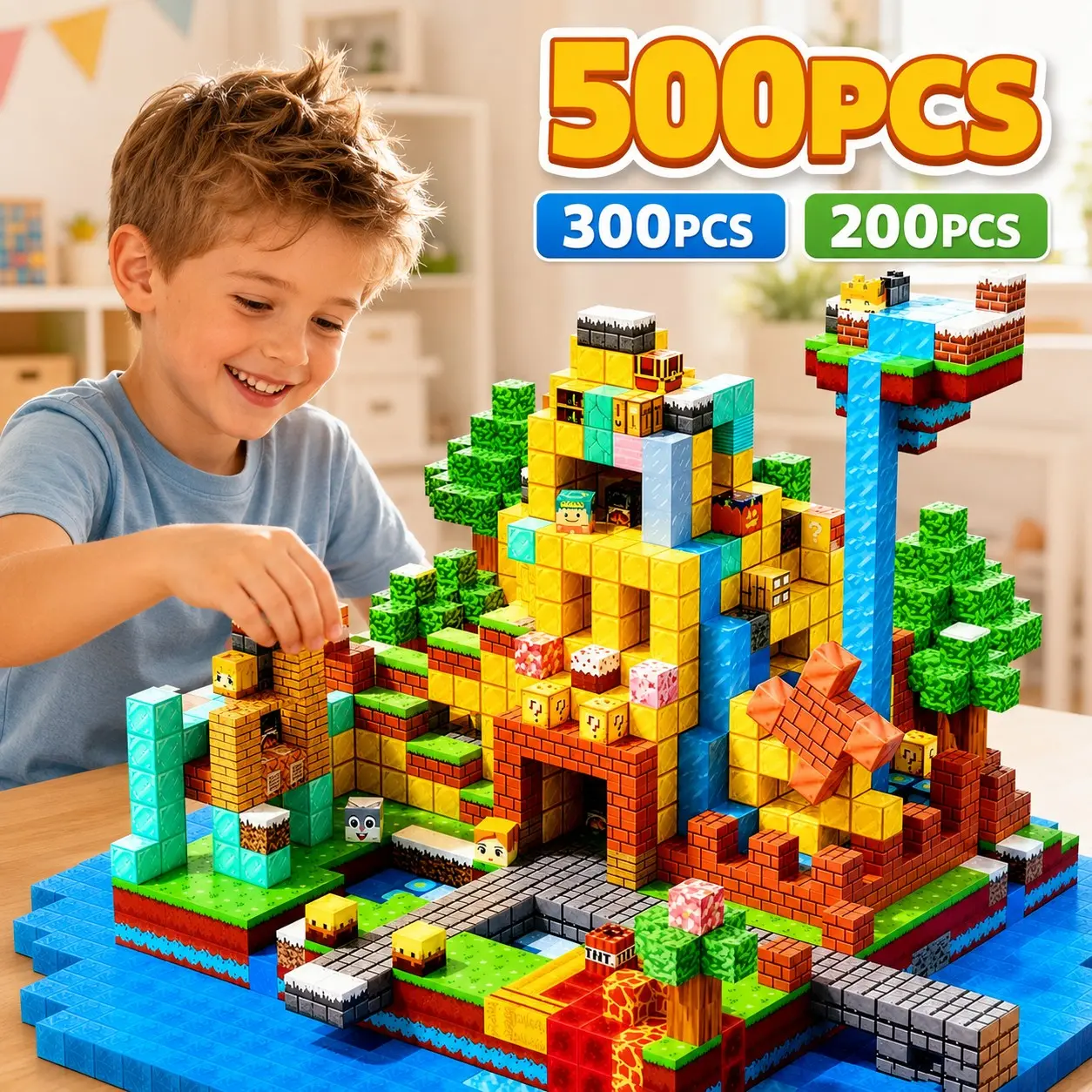 500pcs Pixel Mining World Magnetic Building Cubes, 3D Pixel Style Blocks, DIY Stacking Toy, Stem Educational Playset for Kids Ages 3+