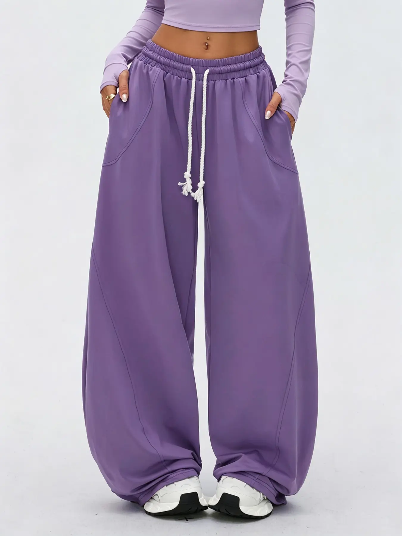 Women's Streetwear Loose Adjustable Waist Belted Pants with Pockets, Versatile Outdoor Hiking Running Gym Workout Daily Commute Long Pants