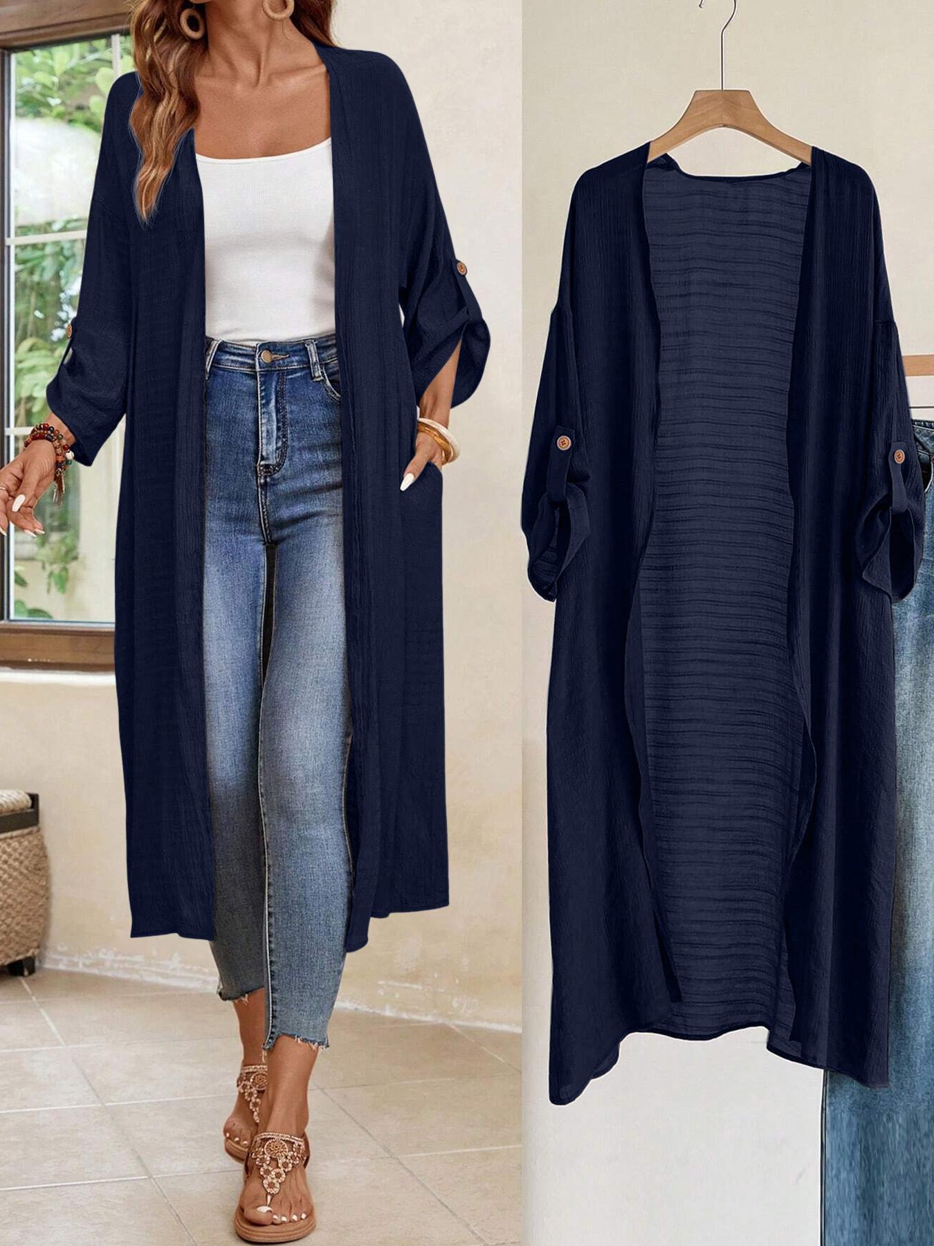 Lightweight Textured Long Sleeve Cardigan for Spring Summer Autumn, Versatile Outerwear Jacket for Women, Ideal for Casual Outings