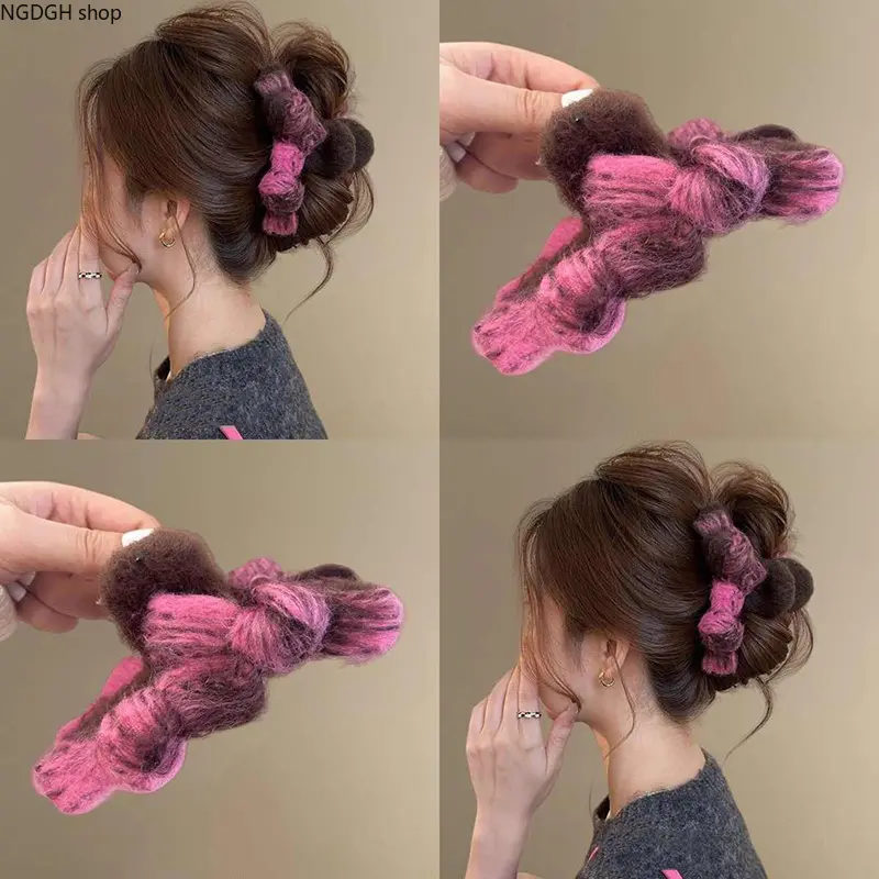 Women's Large Plush Fuzzy Bow Clip for Casual Daily Bun & Updos Styling (Sports & Outdoor Hair Accessory)