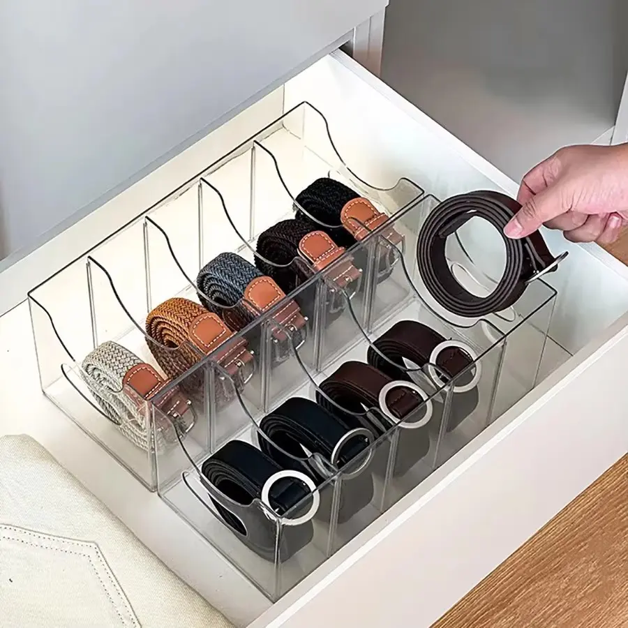 Transparent Acrylic Belt Organizer, Home Use Partition Display Rack, Men's Pants Belt Waistband Storage Box, Closet Essentials