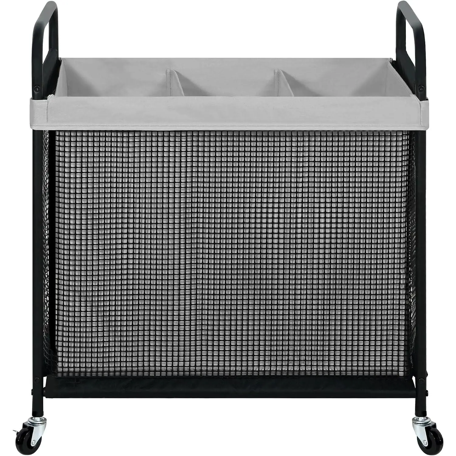 Laundry Hamper 3 Section, 120L Rolling Laundry Sorter Cart with Removable and Washable Liner Bag, Clothes Hamper with Wheels and Metal Handle for Laundry Room and Bedroom, Gray