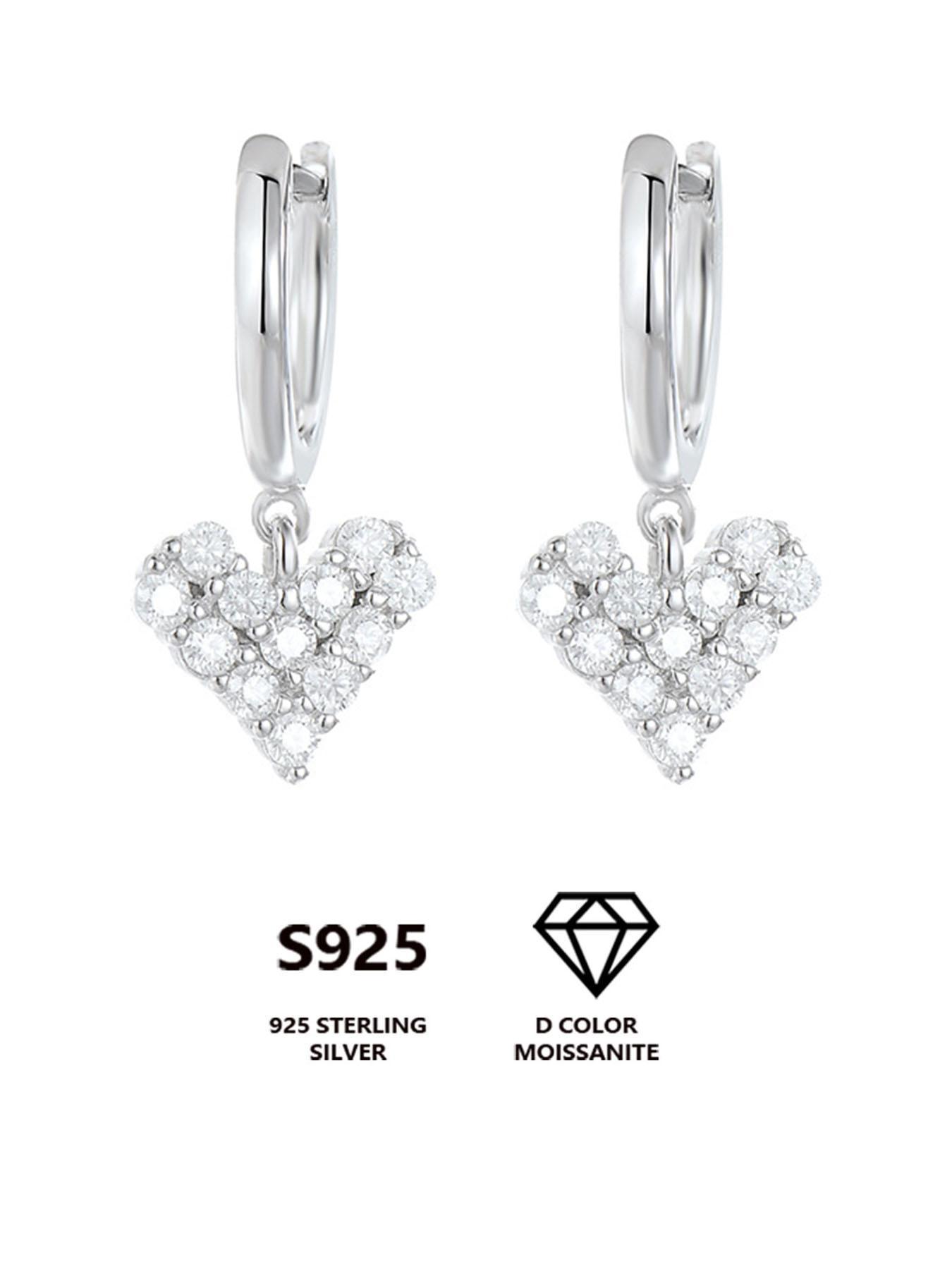 S925 Sterling Silver Heart Shaped Artificial Moissanite Decor Earrings, Elegant Jewelry for Women for Party, Daily Clothing Decor, Trendy All-match & Exquisite Jewelry for Gift, Valentine's Day, Gift