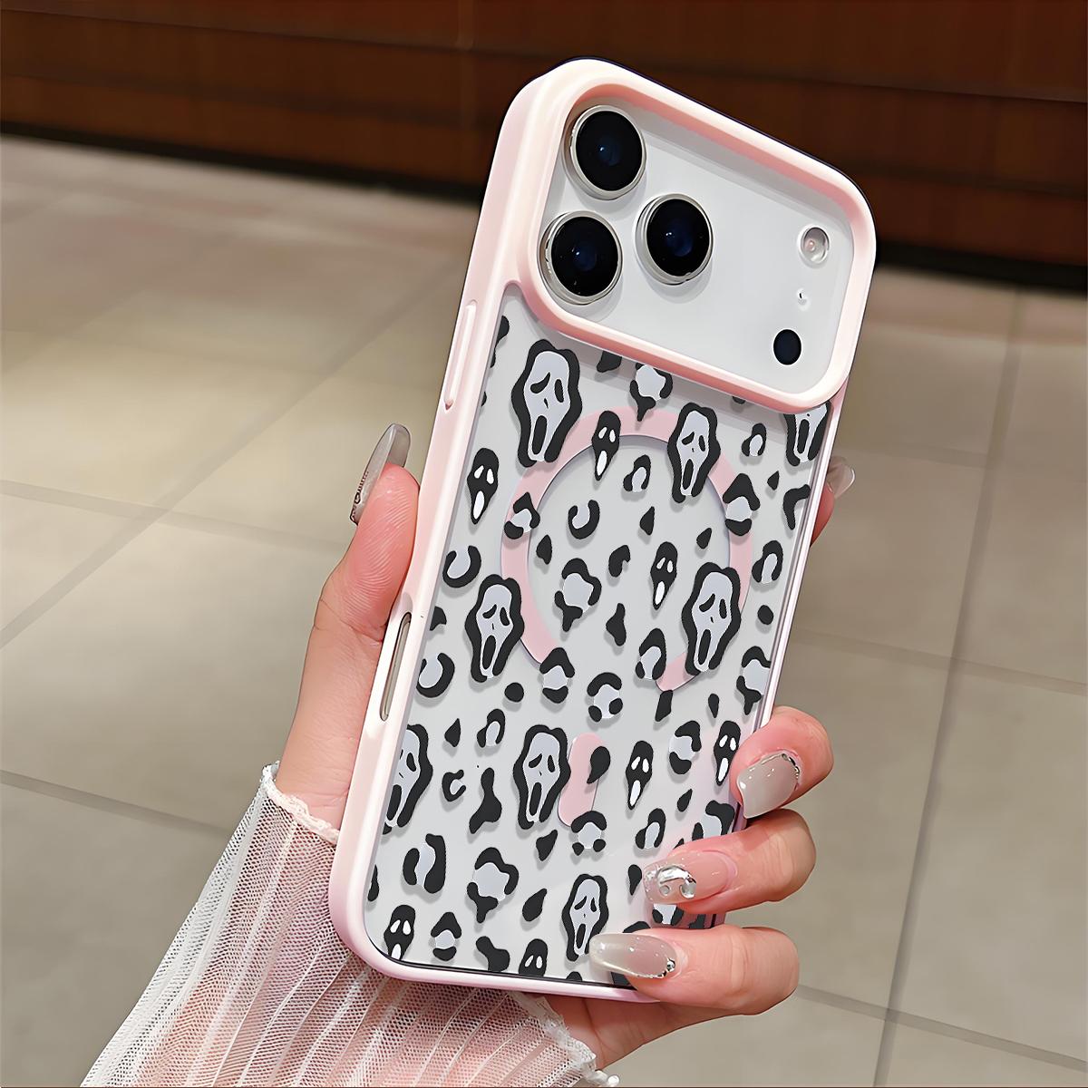 Scream Mask Clear Magnetic Phone Case , Support MagSafe Silicone Bumper Protective Cover For iPhone X 11 12 13 14 15 16 17 Pro Max Plus Air Girl Spooky Faces And Wild Patterns