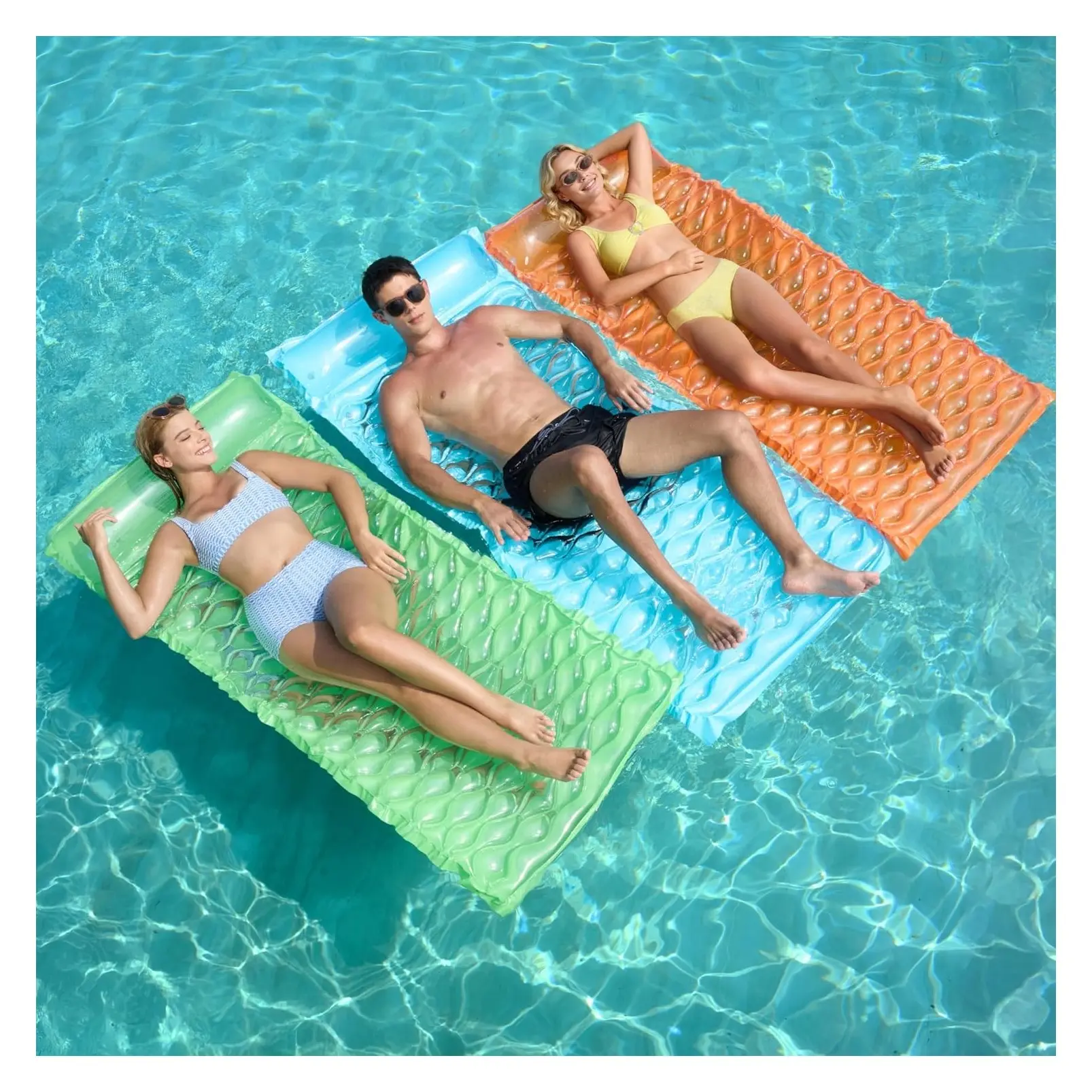 3-Pack Inflatable Pool Float Mat with Headrest - Swimming Pool Mattress Lounge for Adults, 64x32 Inch Air MatGift