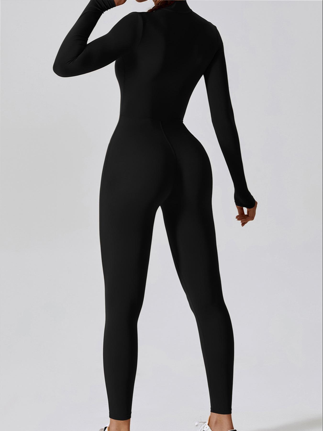 Women's Solid Zip Up Mock Neck Sports Jumpsuit, Sporty  Fit High Stretch Seamless Sleeveless Jumpsuit for Yoga Gym Workout, Ladies Athlete Sportswear for Summer