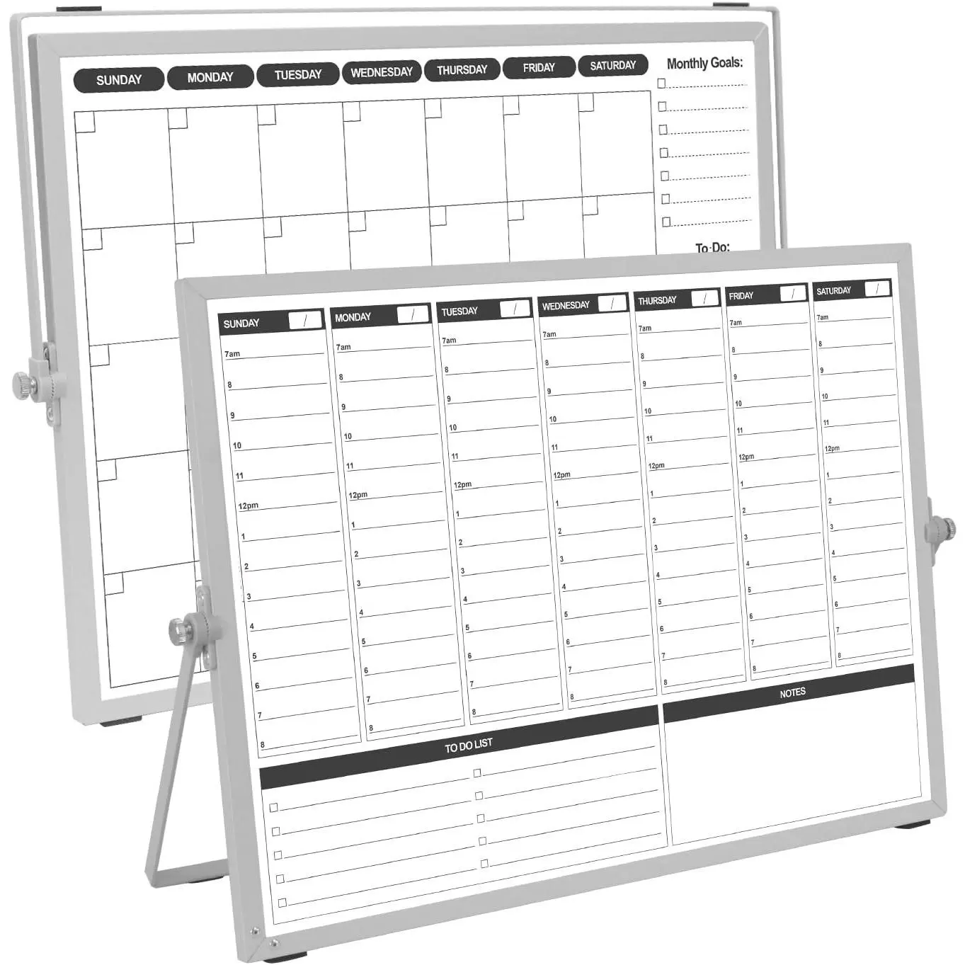 Dry Erase White Board Planning Calendar with Stand Double-Sided Weekly Monthly Planner with Time Slots & To Do List for Desk and Wall 16"×12" 1 Pack