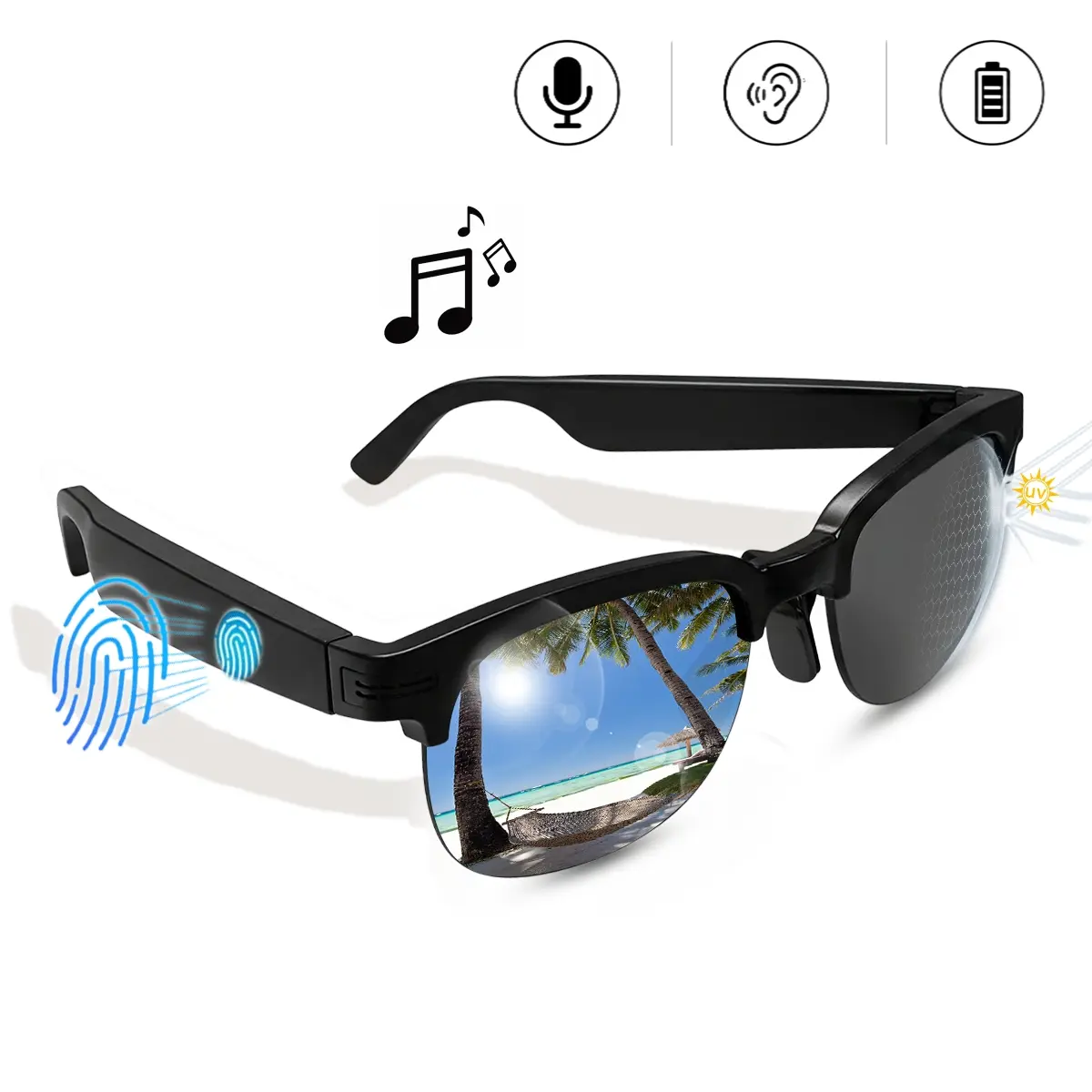 Bluetooth Audio Sunglasses, 2-in-1 Smart Music Glasses with Open-Ear Sound, Wireless Speaker and Mic, Voice Assistant, Touch Control, UV Protection Lenses for Outdoor Activities