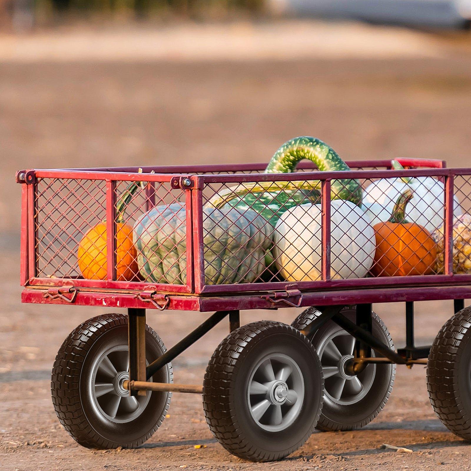 Solid PU Run-Flat Tire Wheel,, 10", 2-Pack, 180 lbs Dynamic Load, 220 lbs Static Load, Flat Free Tubeless Tires and Wheels for Hand Truck, Utility Cart, Dollies, Garden Trailers, Various Carts