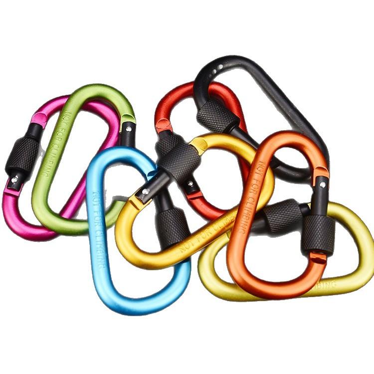 Outdoor mountaineering buckle hook quick hanging D type with lock aluminum alloy extra hard and strong nut keychain backpack water bottle buckle