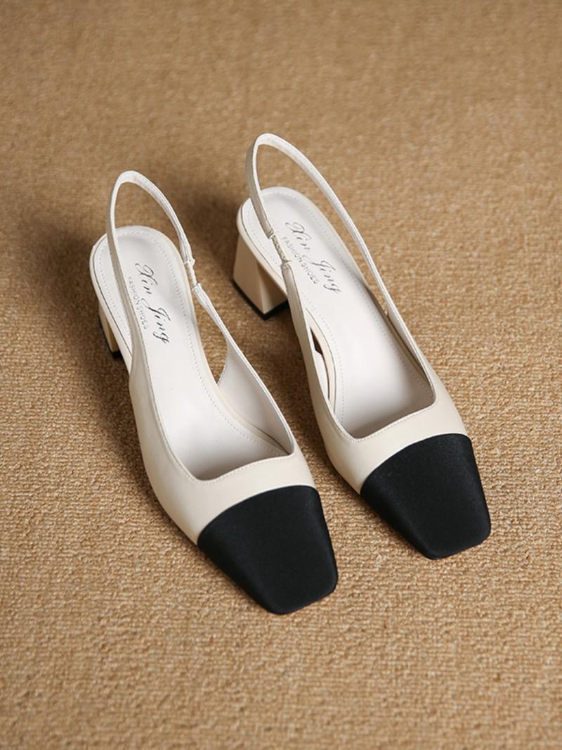 Women's Summer 2024 Colorblock Patchwork High Heel Sandals, Elegant Square Toe Heel Sandals for Party, Daily Clothing Decor, Two Tone Thick-heeled Sandals, Elegant Party Shoes