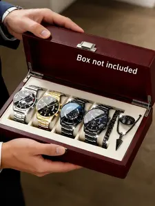 7pcs Business Jewelry Watch Set with Bracelet Necklace Ring, Fashion Luxury Men's Analog Quartz Watch, Round Dial, Ideal Gift for Ramadan, Father's Day, Birthday