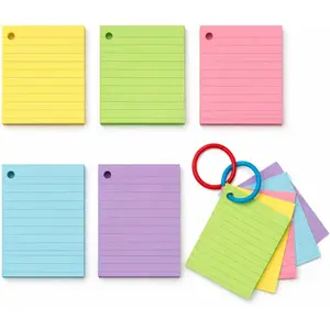 Colored Mini Index Cards 3 x 2.5 Inch,Lined Flash Cards with Soft Ring, 200 Count,  Colored Note Cards for Studying, School, College, Memory