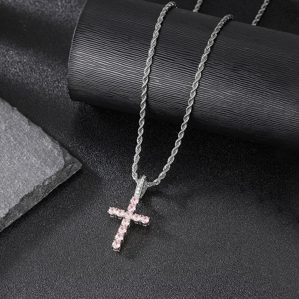 Men's And Women's Diamond Zircon Cross Necklaces, Hip-hop Religious Style Pendants, Multi-color Fashion Accessories