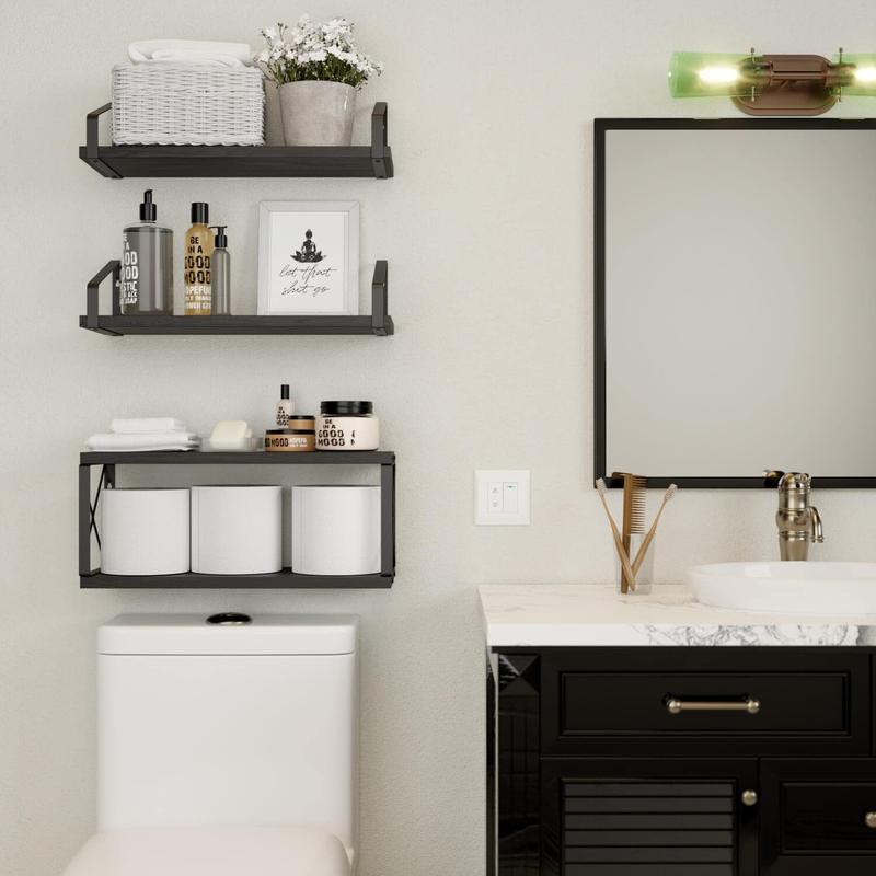 Floating Bathroom Shelves White Multi-Level Storage for Toilet Paper & Wall Decor Flexible Brackets 4 Pcs 15.6x5.7x0.6 Inches Unique Double-Layer X-Structure Metal Frame