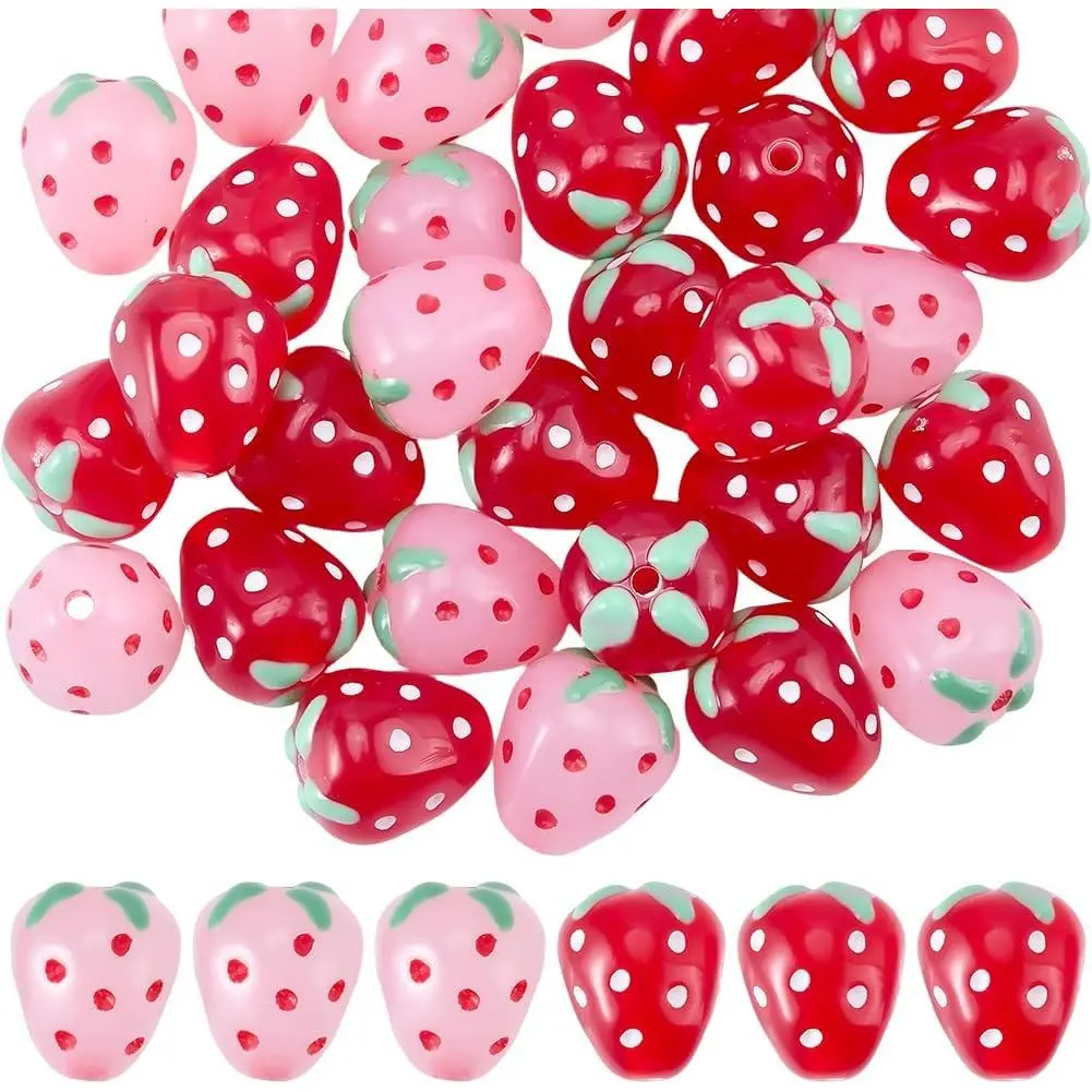 1 Box 40 count  Strawberry Beads  Fruit Bead Charms Red  Strawberries Cute  Fruits Loose Spacers for Bracelets Necklace  Making DIY Crafts Earring Keychains Bag Decor