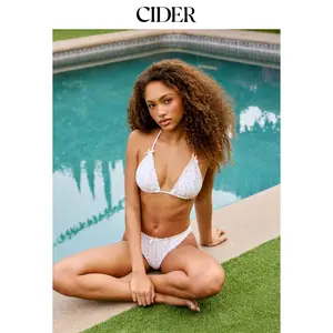 Cider Floral Halter Lace Trim Triangle Cheeky Bikini Set