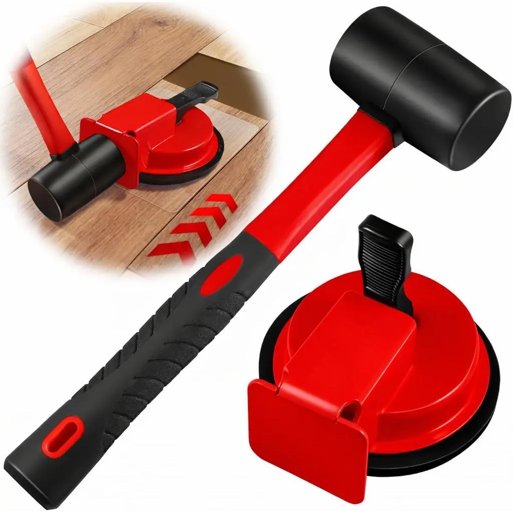 Gap Fixer Tool with Mallet, Iron Body & Suction Cup, Includes 5 Sticky Pads for Laminate, Vinyl, Wood & Tile Flooring Installation and Repair
