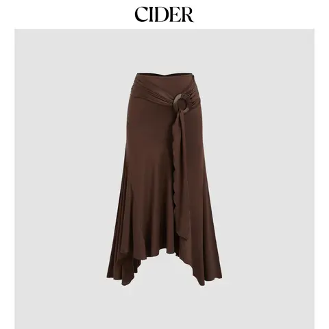 Cider Mid Rise Ruffle Hem Ruched Maxi Skirt