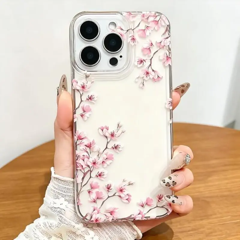 Phone Case - 1pc Pink Cherry Blossom Illustration Transparent Phone Case Suitable for iPhone 17 16  15 14 13 12 11 Promax X XSMAX XS Cover,Birthday Gift Perfect Present for Girlfriend Boyfriend Husband Wife Friend or Yourself