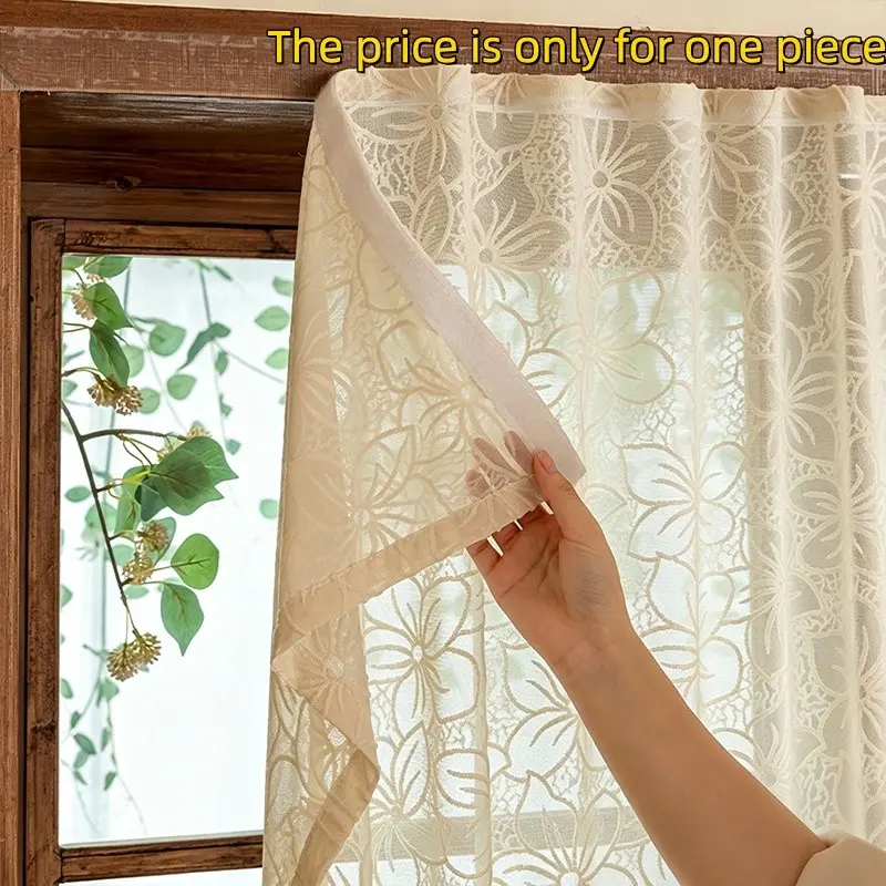 1PC Modern Embossed Hollow Out Floral Tape Curtains, Easy Install Velcro, Light-Transmitting Privacy, Suitable for Living Room Bedroom Study Dining Room