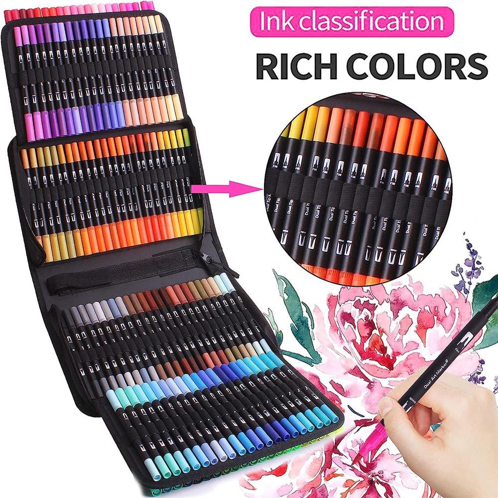 Colorful Dual Tip Markers Set for Adults Coloring Books, Fine & Broad Tips, Ideal for Bullet Journaling, Drawing, CD Bags, Perfect Gift, Art Markers Set, Convenient Storage