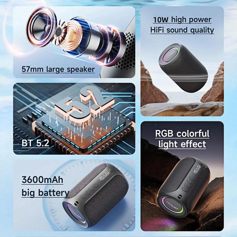 ZEALOT Portable Wireless Bluetooth-compatible Speaker, 15W Stereo Sound Speaker&super bass with RGB Light Effect, Waterproof Wireless Speaker for Home Outdoor Camping hiking cycling Halloween Gifts, Portable Speaker, Multifunctional Wireless Speaker