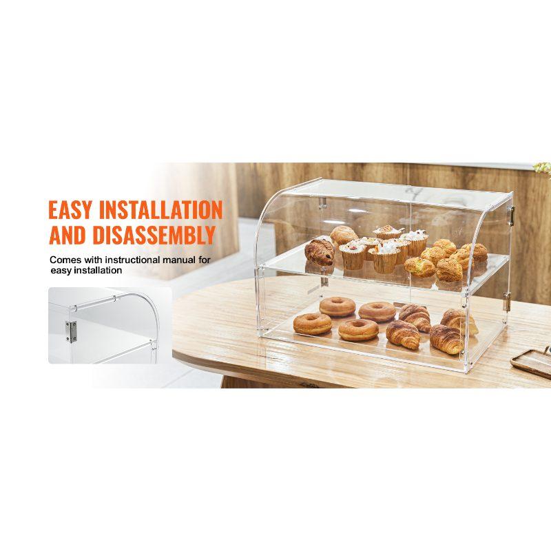 VEVOR Pastry Display Case, 2-Tier Commercial Countertop Bakery Display Case, Acrylic Display Box with Rear Door Access Removable Shelves, Keep Fresh for Donut Bagels Cake Cookie, 22x14x14