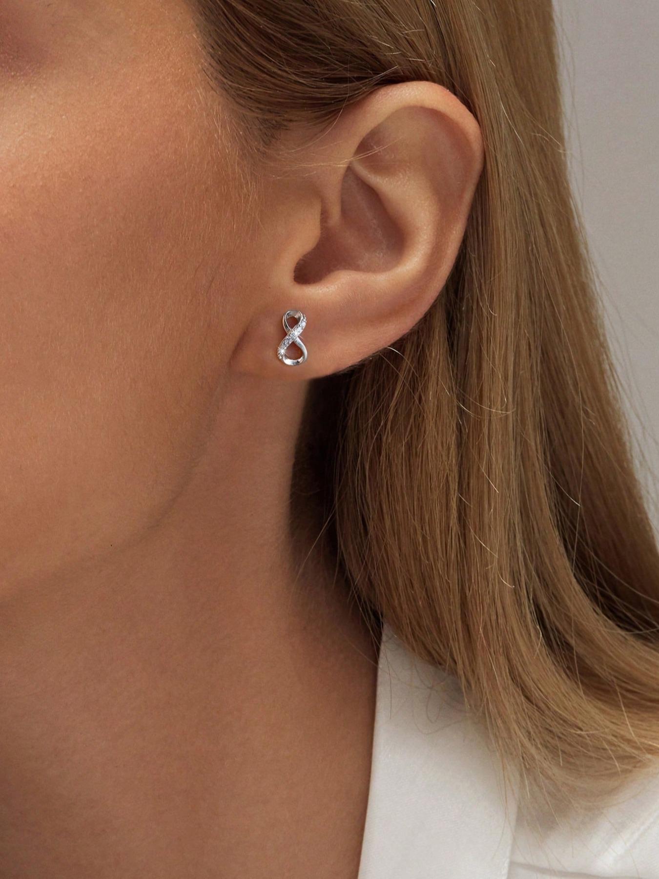 S925 Sterling Silver Infinity Symbol Design Stud Earrings, High Quality Earrings, Fashionable Earrings for Women & Girls, Trendy All-match & Exquisite Jewelry for Birthday Gift, Artificial
