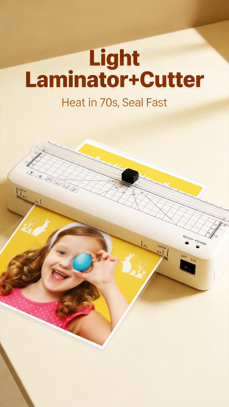 A4 Laminating Machine with Integrated Cutter 60s Warm-Up Never Jam Technology Safe Reliable Mini Laminator for Photos Docs Cards Tags Blue Pink Portable Lightweight 0.8kg Compact Design