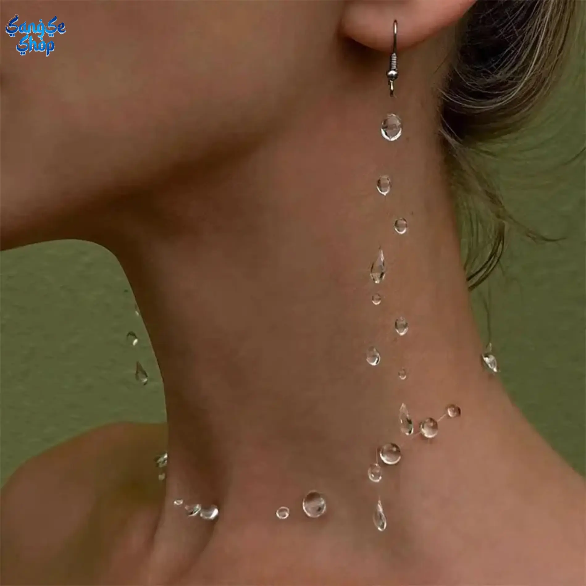 Women's Hypoallergenic SS Teardrop Shape Crystal 2-Piece Necklace & Earrings Lightweight Set, Minimalist Fairycore Refraction Effect Sparkle Jewelry, Elegant Accessory for Daily Wear, Weddings