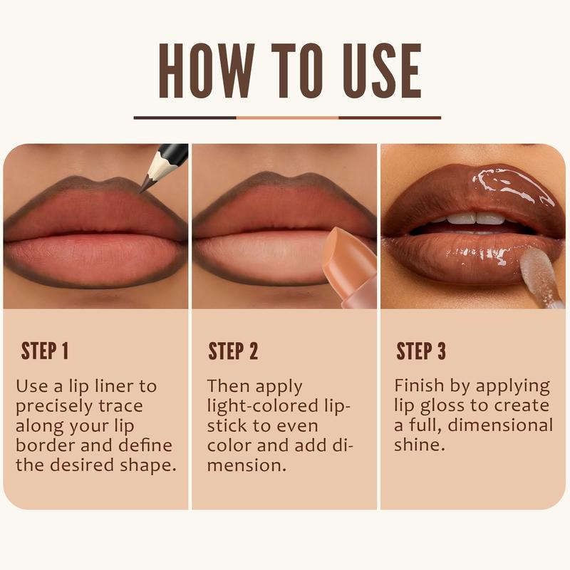 3pcs Hot Sips Coffee Lip Kits | Velvet Matte Trio(Liner+Stick+Gloss) | Day&Night Look