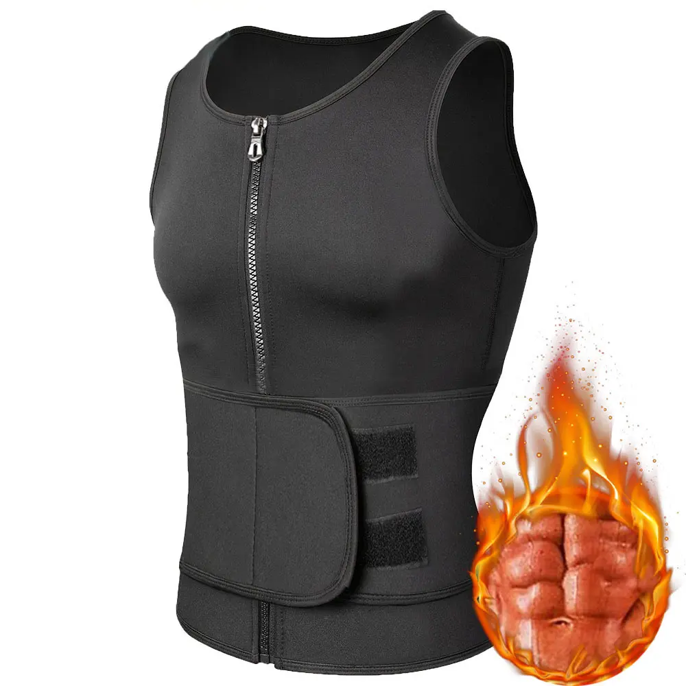 Men's Sauna Waist Trainer Compression Shirt - Sleeveless Zipper Undershirt, Sweat Waist Trainer Vest for Fitness Sports, Waist Trainers