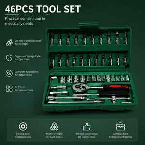 46-piece green ratchet socket wrench tool set, multi-functional for household maintenance hardware toolbox