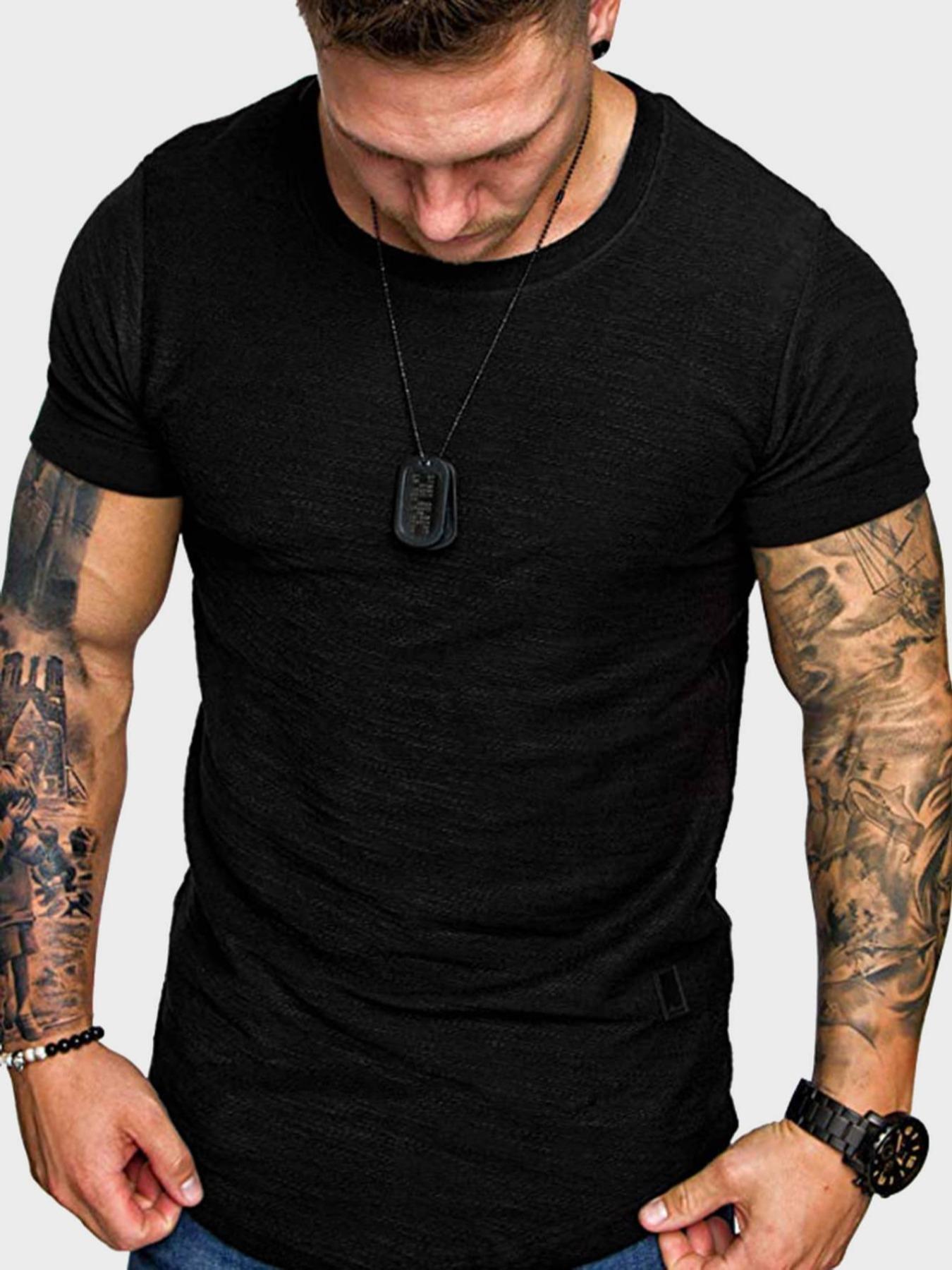 Men's Regular Fit Patched Round Neck Basic Jersey Tee, Casual Short Sleeve T-shirt for Summer, Menswear for Daily Wear