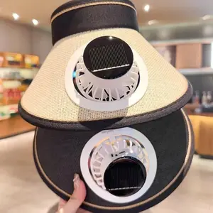 New With Solar Powered Fan Sun Hat Wide Brim Adjustable Fan Speed Cooling Fan Hat UV Protection Empty Top Hat Fishing