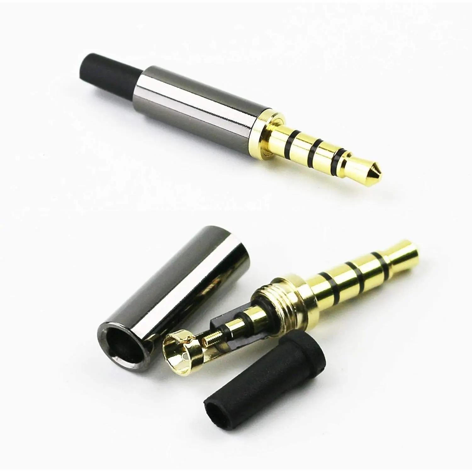 3 count 3.5mm 4 Pole Connector with Sliver Stainless Steel Metal Case for Headphone Repair -   Aux  Jack Plug for Soldering Stereo Audio  of Headset