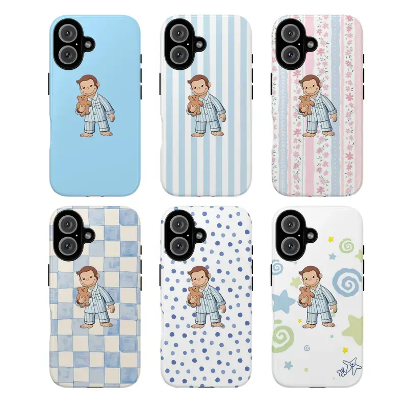 Cute Cartoon Monkey Phone Case – Curious George Blue Design,for iPhone 16 15 14 13 12 11 17Pro Max,for Samsung S25 S24 S23 S22 Ultra,Gifts For Fans, Phone Accessories