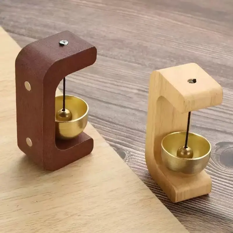 Magnetic Wooden Door Chime - Dopamine-Style Walnut Copper Bell, Hanging Front Door Entry Alert Ornament for Chinese-Style Shops, Wooden Base, Wind Chime, a, Shop Doorbell Ornament, Outdoor Door, Dopamine-Style Bell