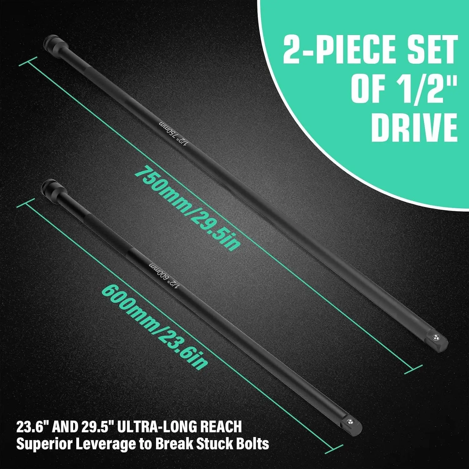 2-Piece 1/2" Drive Impact Extra-Long Socket Extension Bar Set, 24" and 30" Length