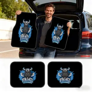 4pcs/5pcs Viking Warrior Car Floor Mats And Trunk Mats, Available in Various Sizes, Made of Polyester, Suitable for Trucks/Sedans/Suvs, Stylish Viking Design, Durable And Easy to Clean