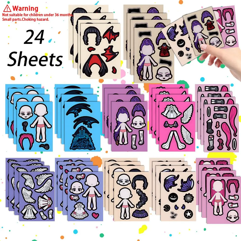 Cute Demon hunters 3 Girls Group Cartoon DIY Dress-Up Stickers - Movable Doll Make-a-Face Decorative Aesthetic Stickers, 24 Sheets Fun Craft Decals for Fans