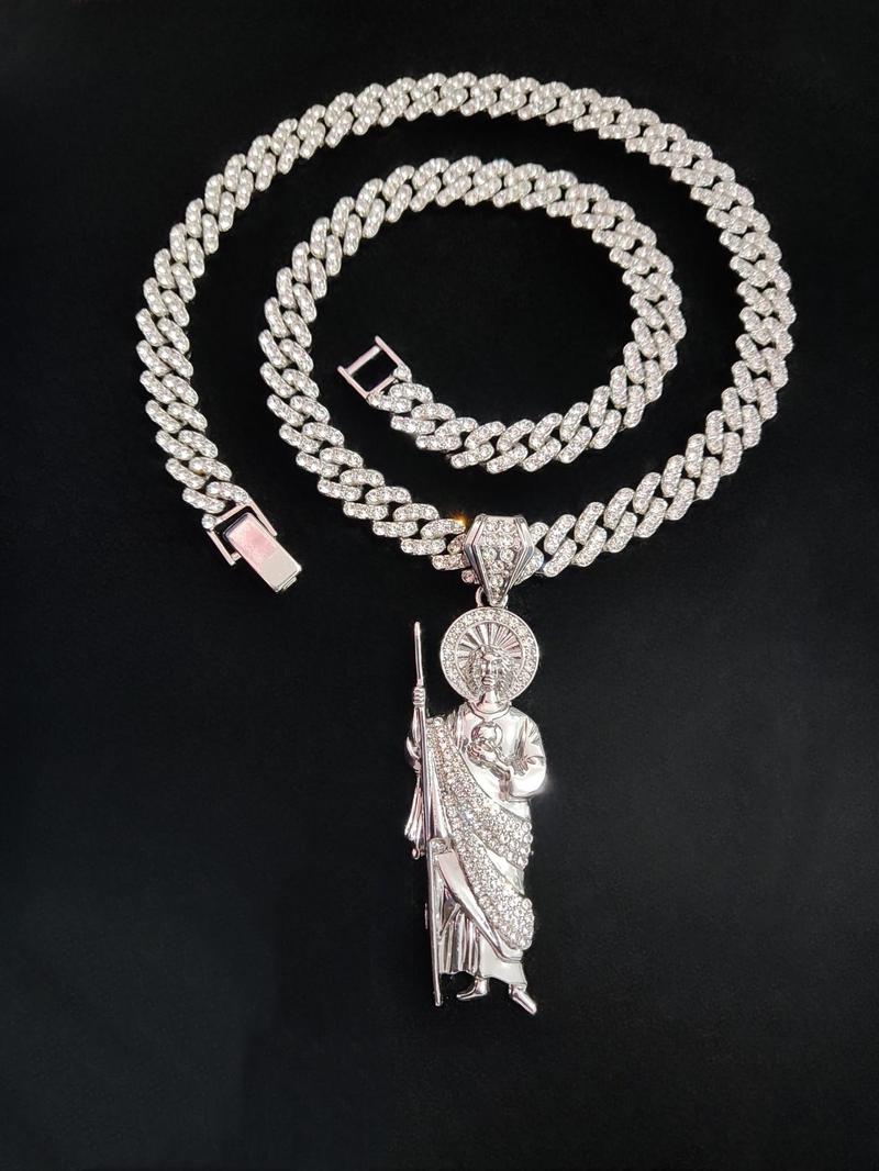 Saint Judas Shaped Pendant Necklace, Cuban Link Chain, Fashion Jewelry for Party, Daily Clothing Decor, Trendy All-match & Exquisite Jewelry for Birthday Gift