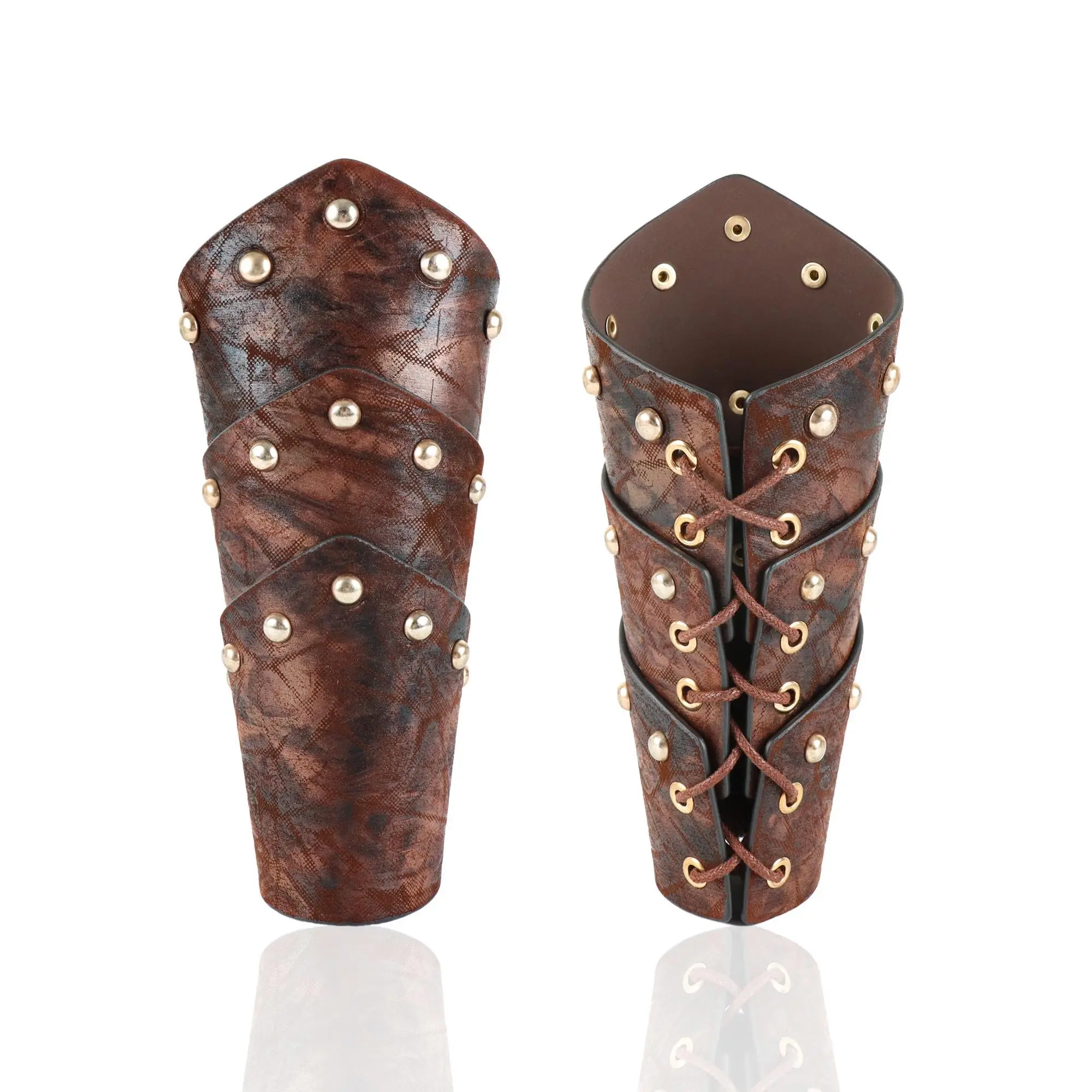 Medieval Viking Warrior Leather Bracer Steampunk Fur Elf LARP Costume for Men Women Riveted Arm Armor Halloween Accessory