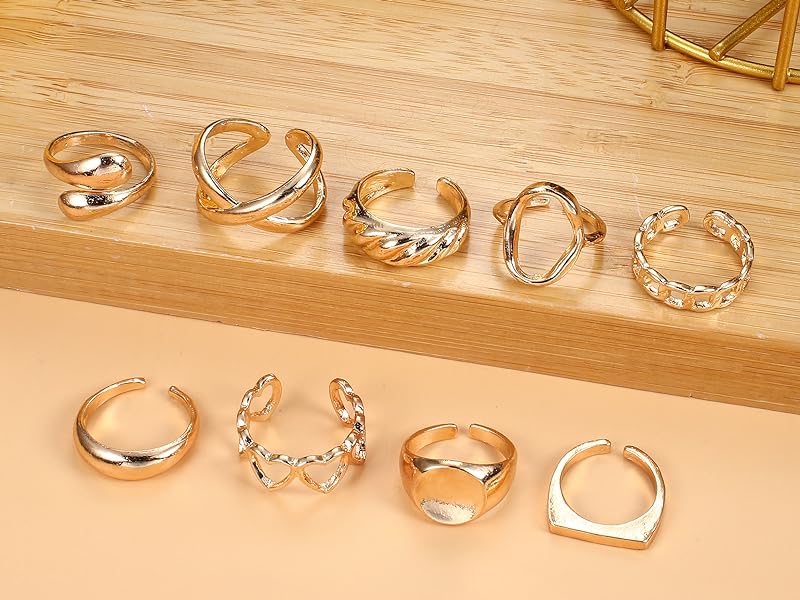 Jstyle 25 Pcs Bracelet And Rings Set For Women Stack Stackable Chain Silver Golden Plated Filled Bracelet Pack Chunky Adjustable Statement Large Ring Layered Dainty Simple Bracelets And Rings Jewelry Daily