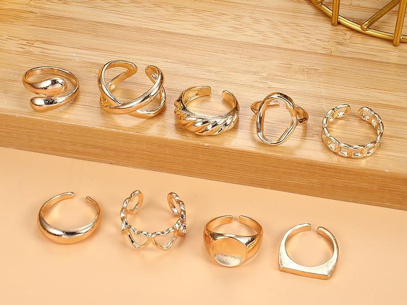 Jstyle 25 Pcs Bracelet And Rings Set For Women Stack Stackable Chain Silver Golden Plated Filled Bracelet Pack Chunky Adjustable Statement Large Ring Layered Dainty Simple Bracelets And Rings Jewelry Daily