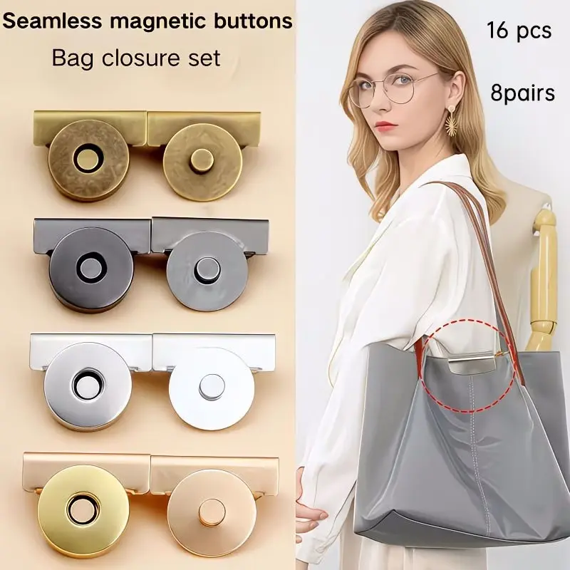 16 Magnetic Hooks, Seamless Installation, Professional Clothing, Bag, Curtain Fasteners, Multi-Color DIY Craft Supplies, Durable Metal Decorative Clips, Strong Magnetic Hooks