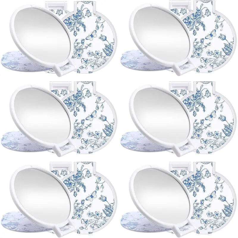 12 Pcs Blue Floral Mini Compact Mirrors Bulk Small Pocket Bridesmaid Mirrors for Bridal Shower Party Favors Purse Travel Makeup Folding Glass Gift for Women Wedding Guest Birthday