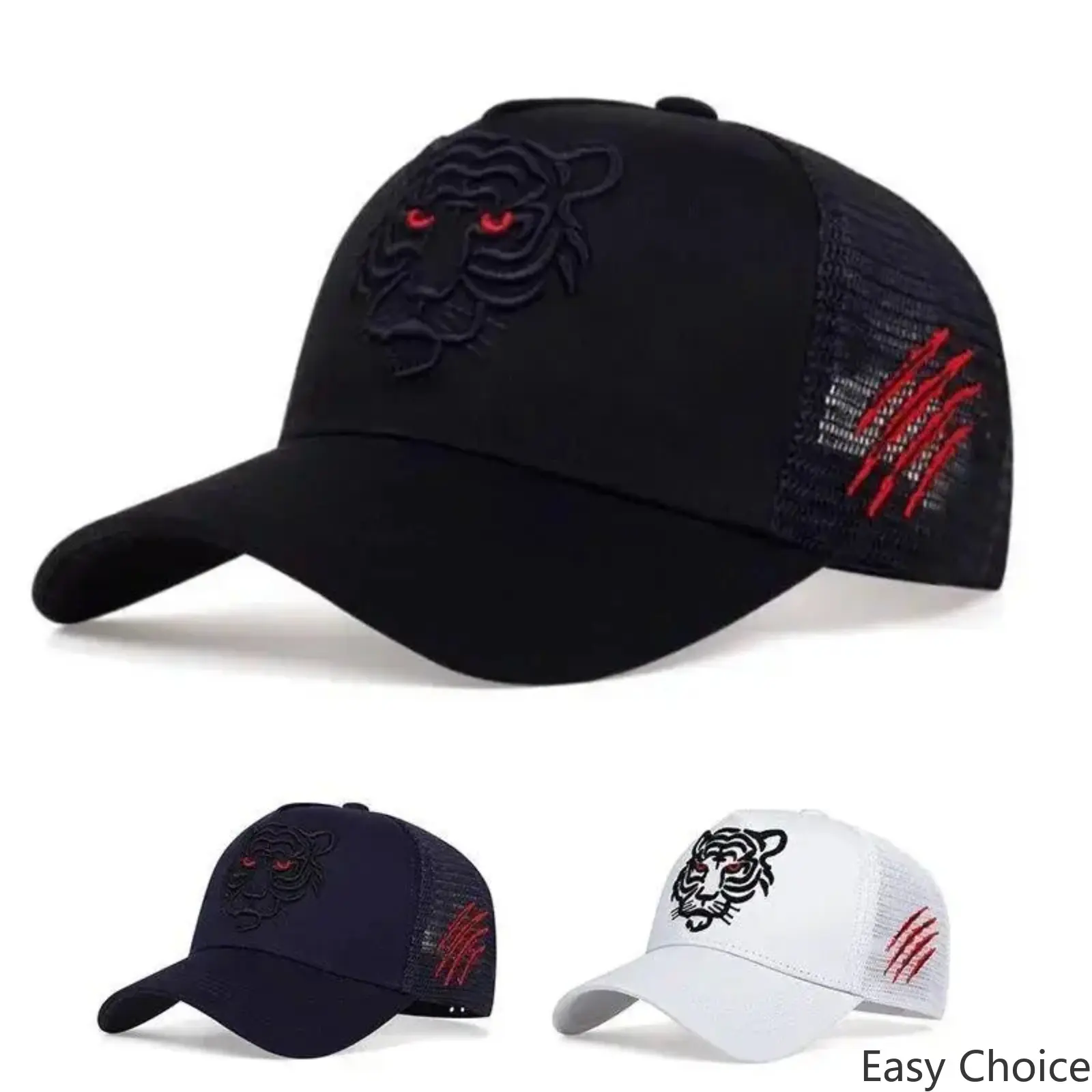 Unisex Tiger Head Red Claw Print Mesh Trucker Hat, Lightweight Breathable Polyester Streetwear Sun Cap, Adjustable Snapback Year Of The Tiger Trendy Outdoor Daily Fashion Accessory